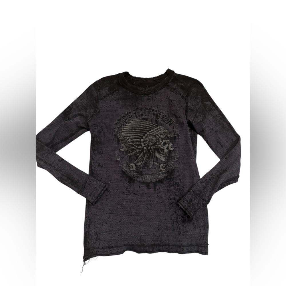 Affliction American Customs Oak Aged Reversible Thermal Med Indian Chief Scull - Picture 2 of 9